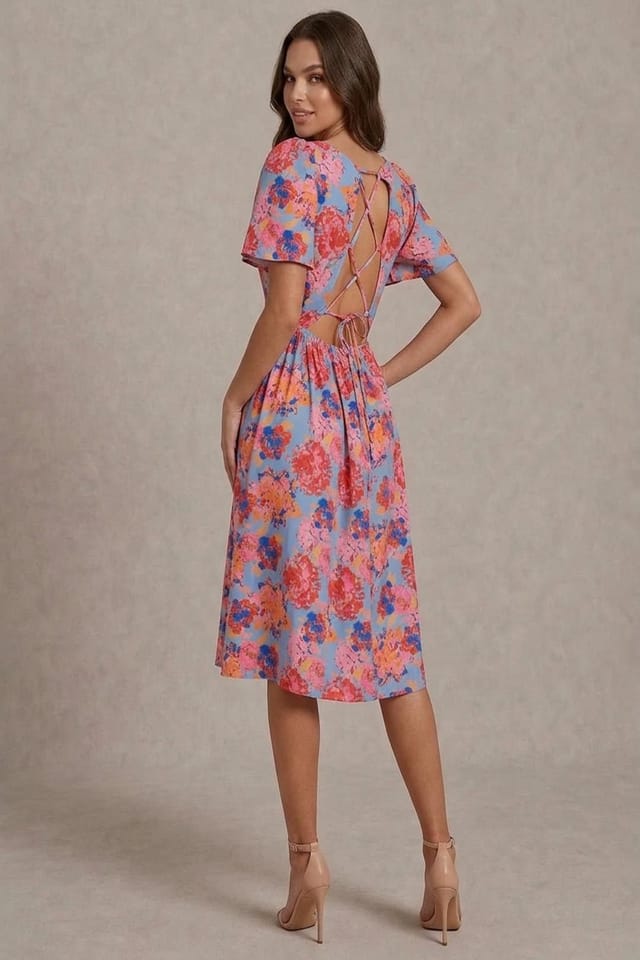 chi chi london Chi Chi London Women's Square Neck Floral Midi Dress in Blue - 3