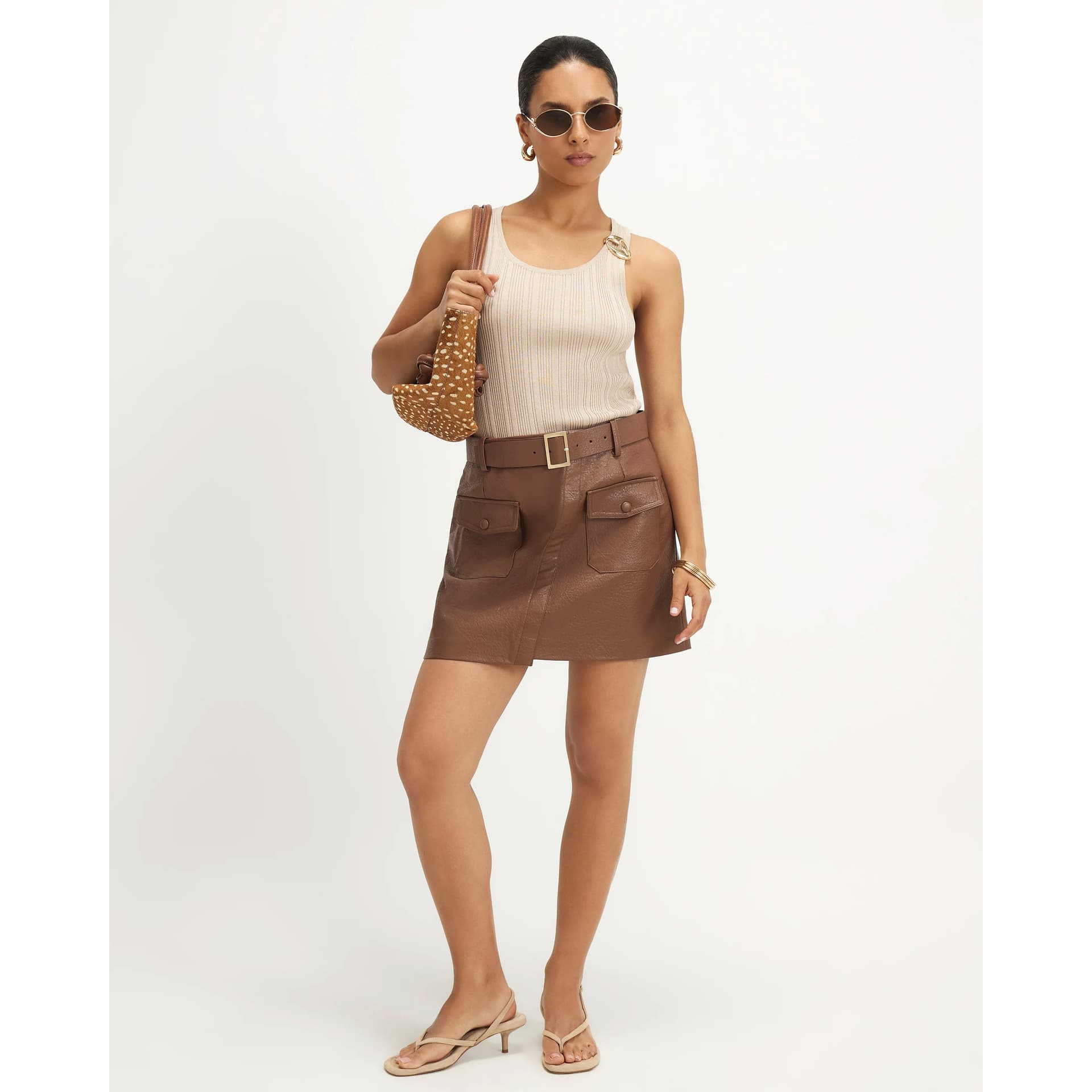 River Island River Island Womens Petite Brown Utility Pocket Belted Mini Skirt