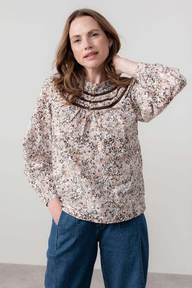 Lily & Me Lily & Me Women's Luna Breathable Cotton Long Sleeve Blouse with Lace Trim in Pink - 3