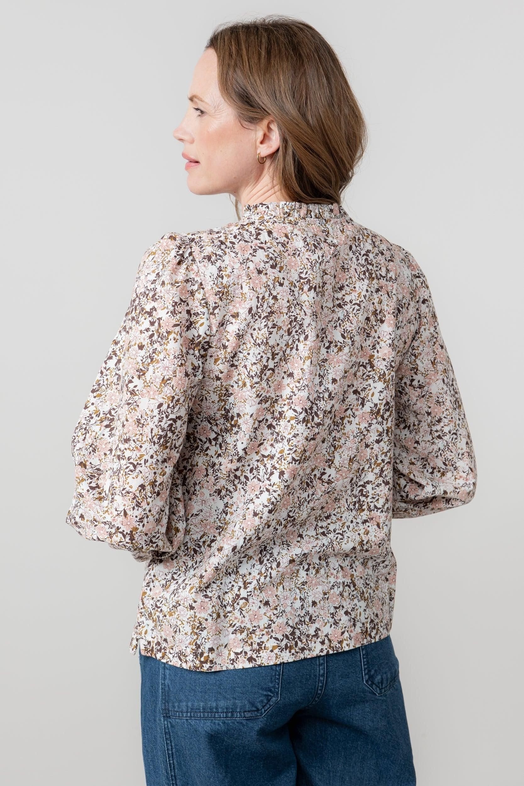 Lily & Me Lily & Me Women's Luna Breathable Cotton Long Sleeve Blouse with Lace Trim in Pink - 4