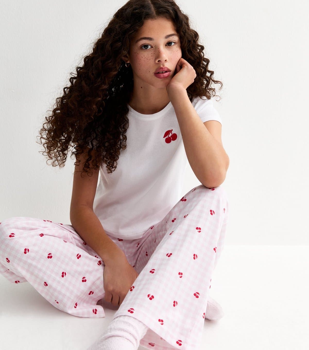 New Look Girls' Light Pink Cherry Embroidered Pyjama Set New Look