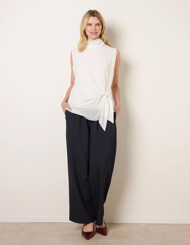 Blue Vanilla Sleeveless Cowl Tie Front Chiffon Blouse - 3