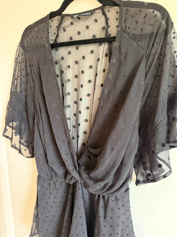 Zara Zara Black Polka Dot Chiffon Mini Dress Size M (UK12)