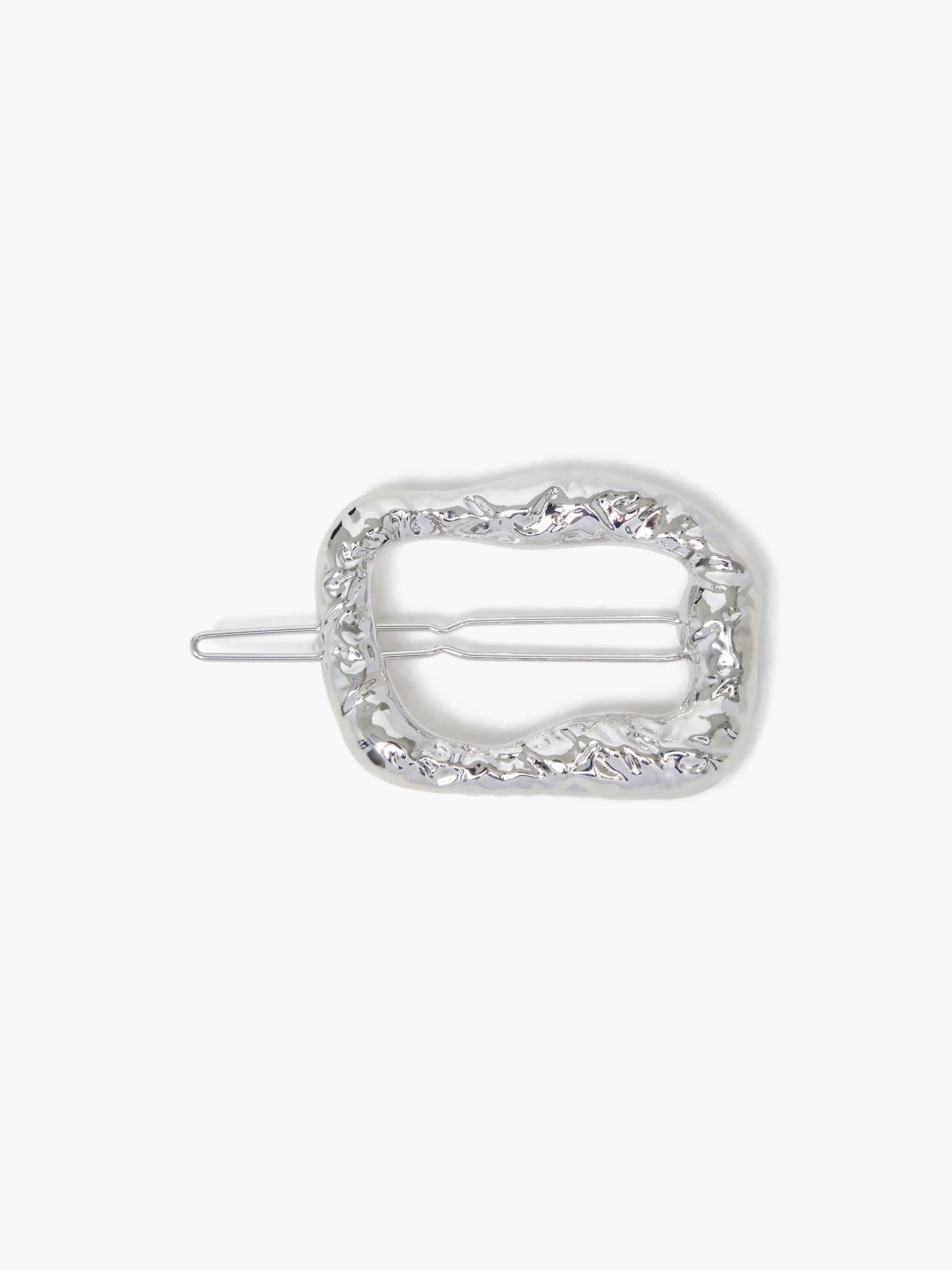 French Connection Molten Metal Square Barrette Hair Clip Rhodium Silver