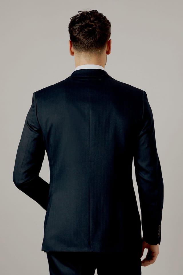 Burton Burton Men's Navy Herringbone Tailored Fit Suit Jacket - 3