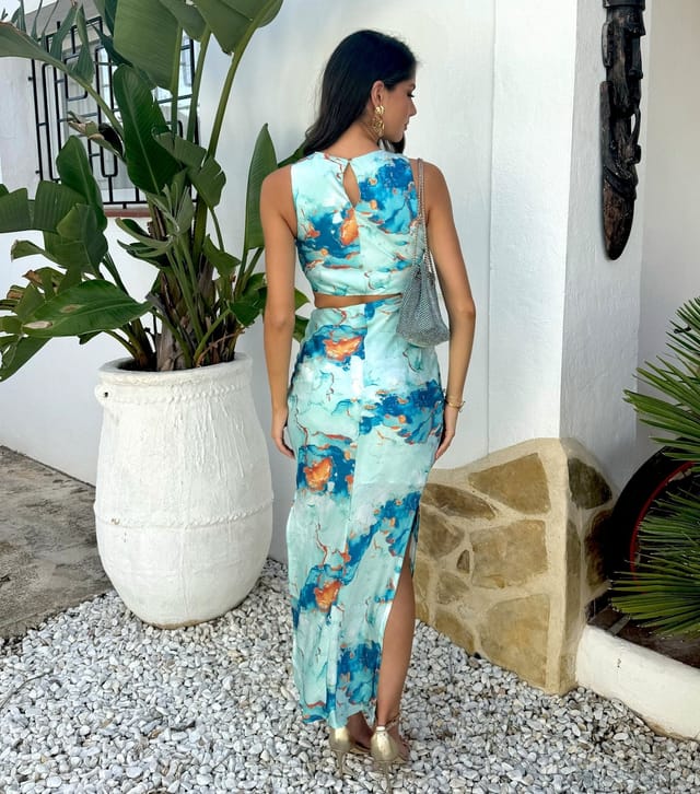 AX Paris Women's Teal Marble Print Cutout Maxi Dress AX Paris New Look - 3