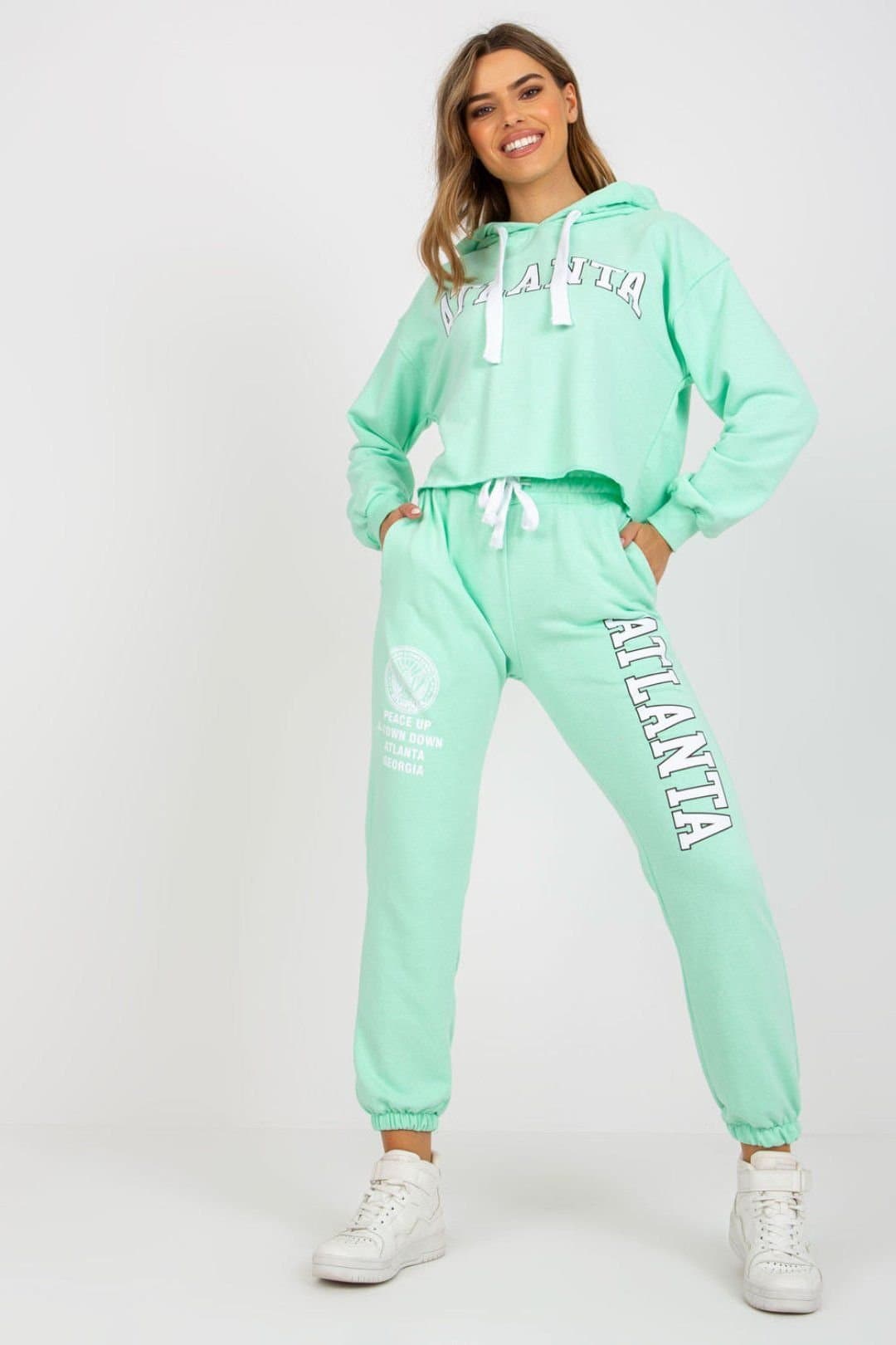 Love Lace Love Lace Green Hooded Sweatshirt & High Waist Pants Set