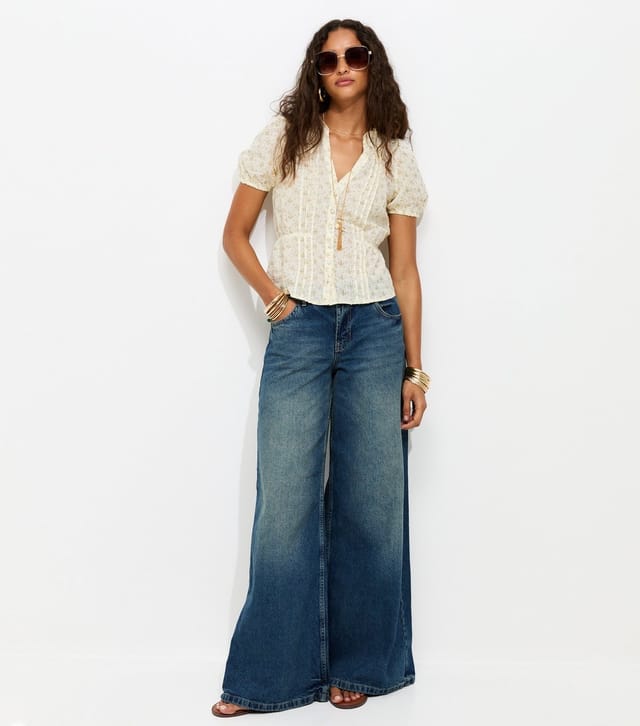 New Look Women's Cream Floral Dobby Button Up Tea Top New Look - 3