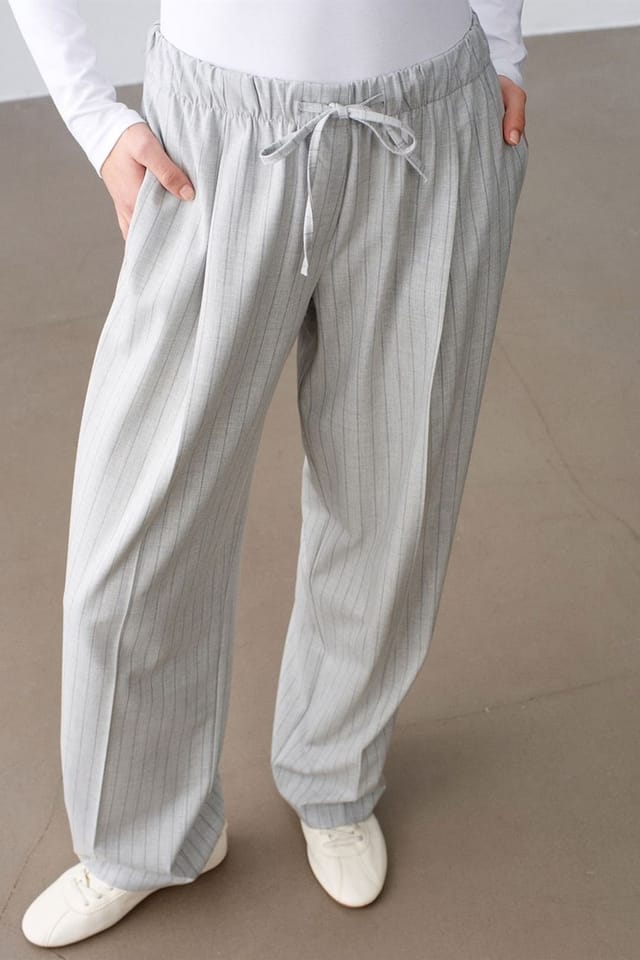 Dilvin Dilvin Women's Striped Wide-leg Palazzo Trousers in Light Grey - 3
