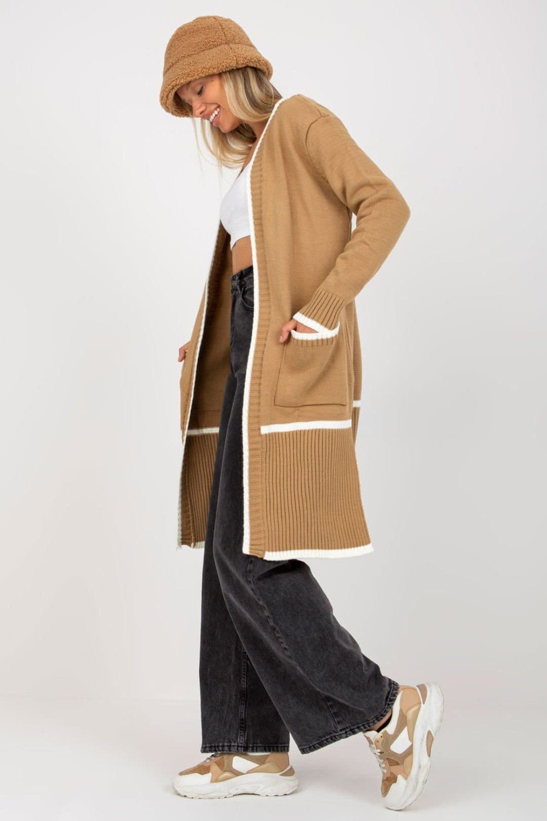 Love Lace Love Lace Women's Long Sleeve Open Front Cardigan with Pockets in Camel