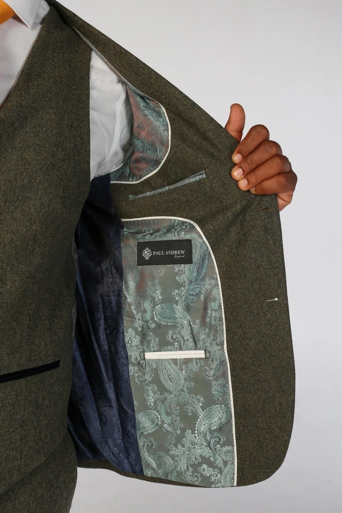 Paul Andrew Paul Andrew Men's 3 Piece Suit Wool Blend Tweed Tailored Fit Formal Dress in Olive - 4