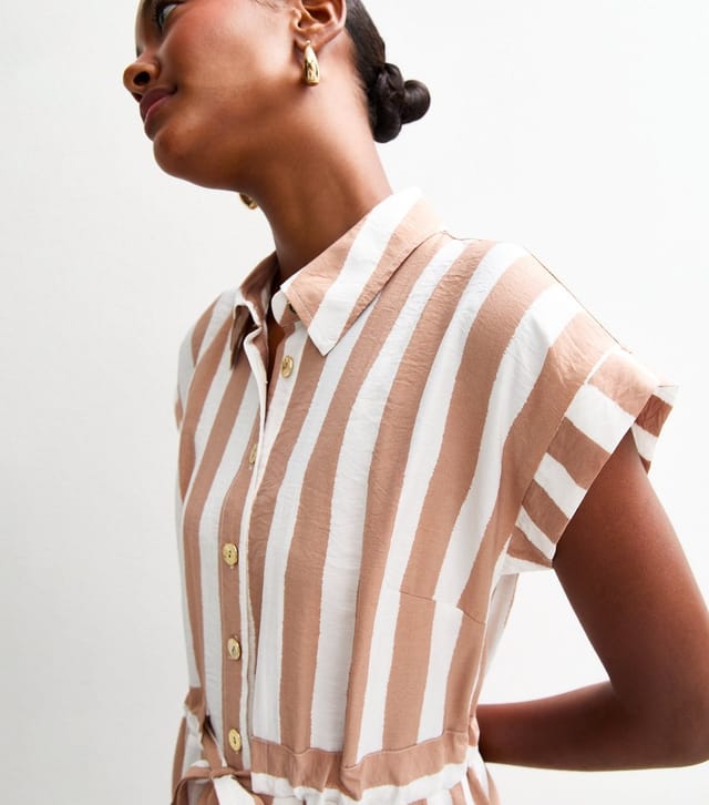New Look Women's Brown Striped Tie Waist Mini Shirt Dress New Look - 2