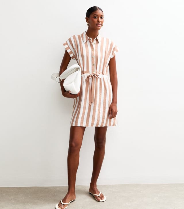 New Look Women's Brown Striped Tie Waist Mini Shirt Dress New Look - 3