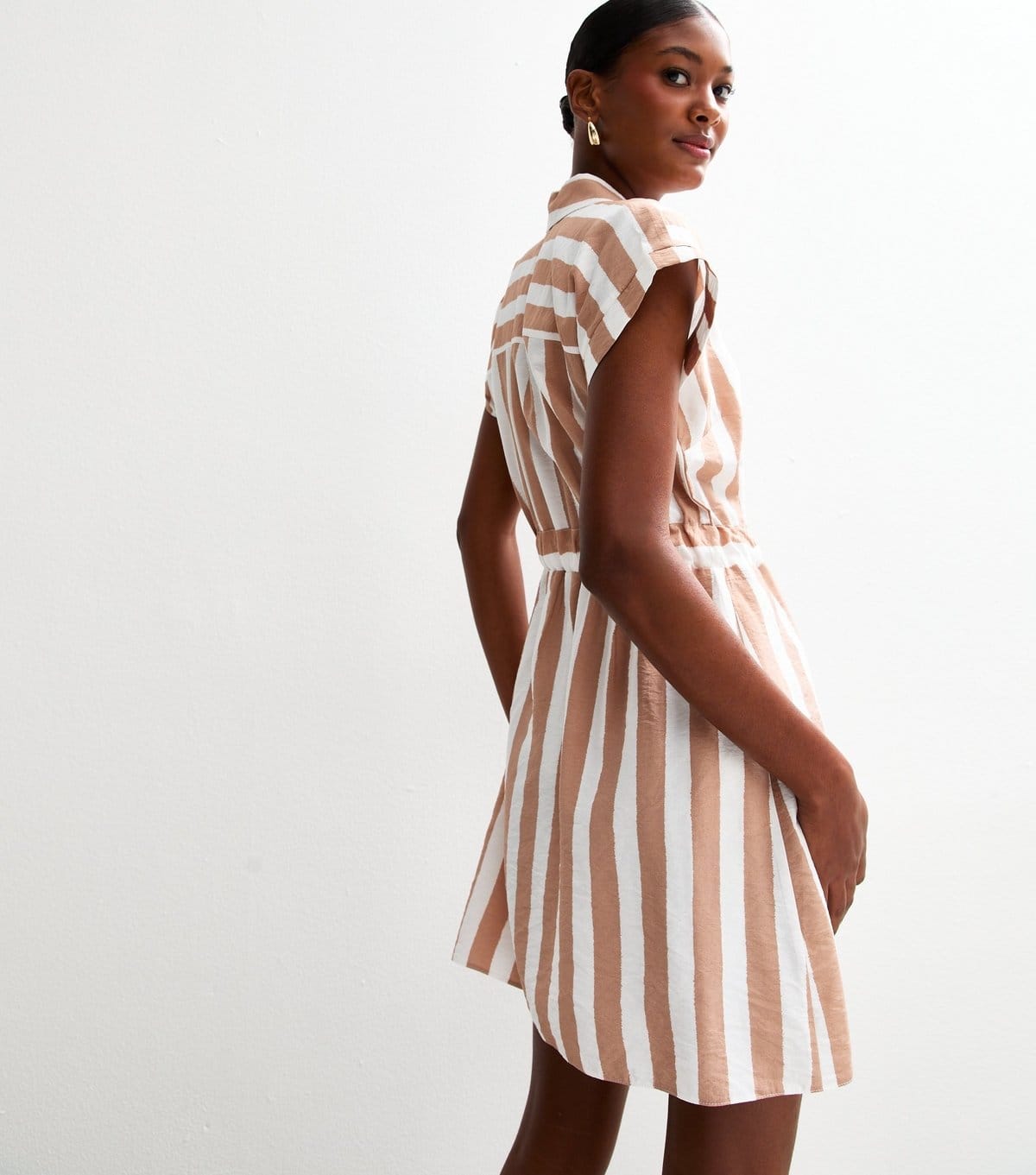 New Look Women's Brown Striped Tie Waist Mini Shirt Dress New Look - 4