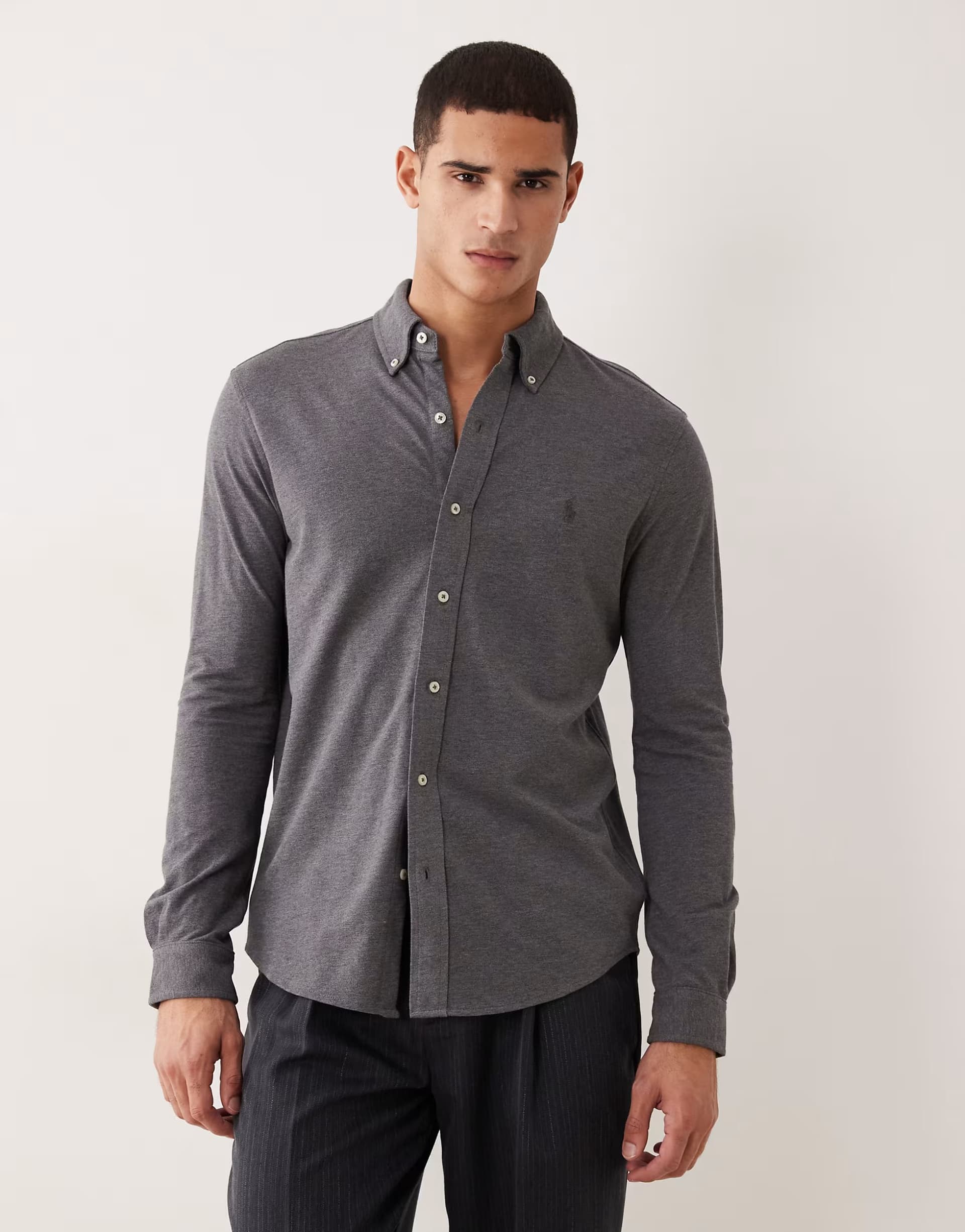 ASOS ASOS Polo Ralph Lauren Long Sleeve Shirt in Charcoal Marl