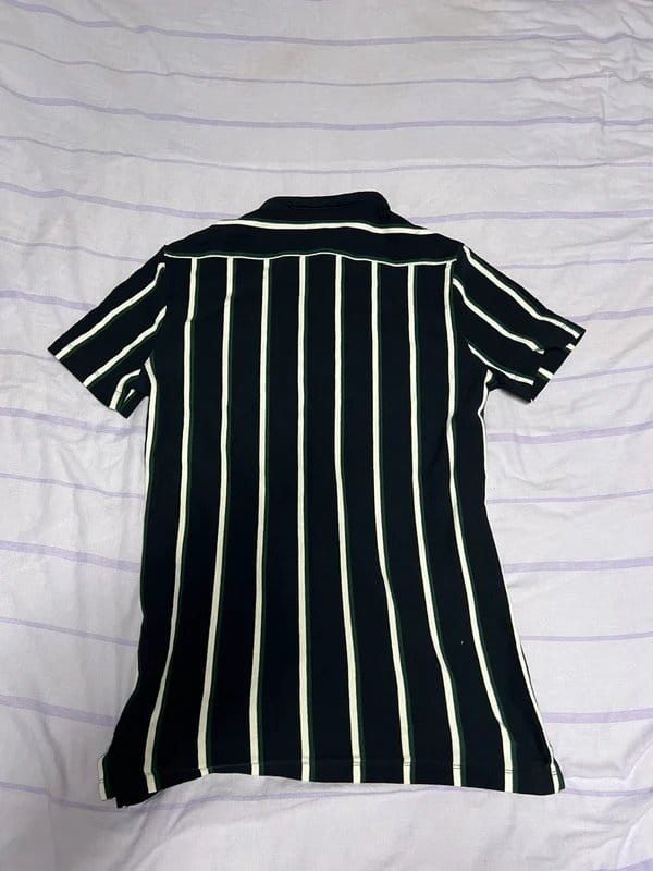 Bershka Navy & Green Striped Shirt - Men's
