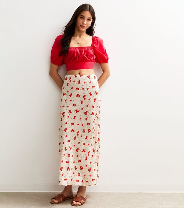 New Look Women's White Tomato Print Bias Cut Midi Skirt New Look - 3
