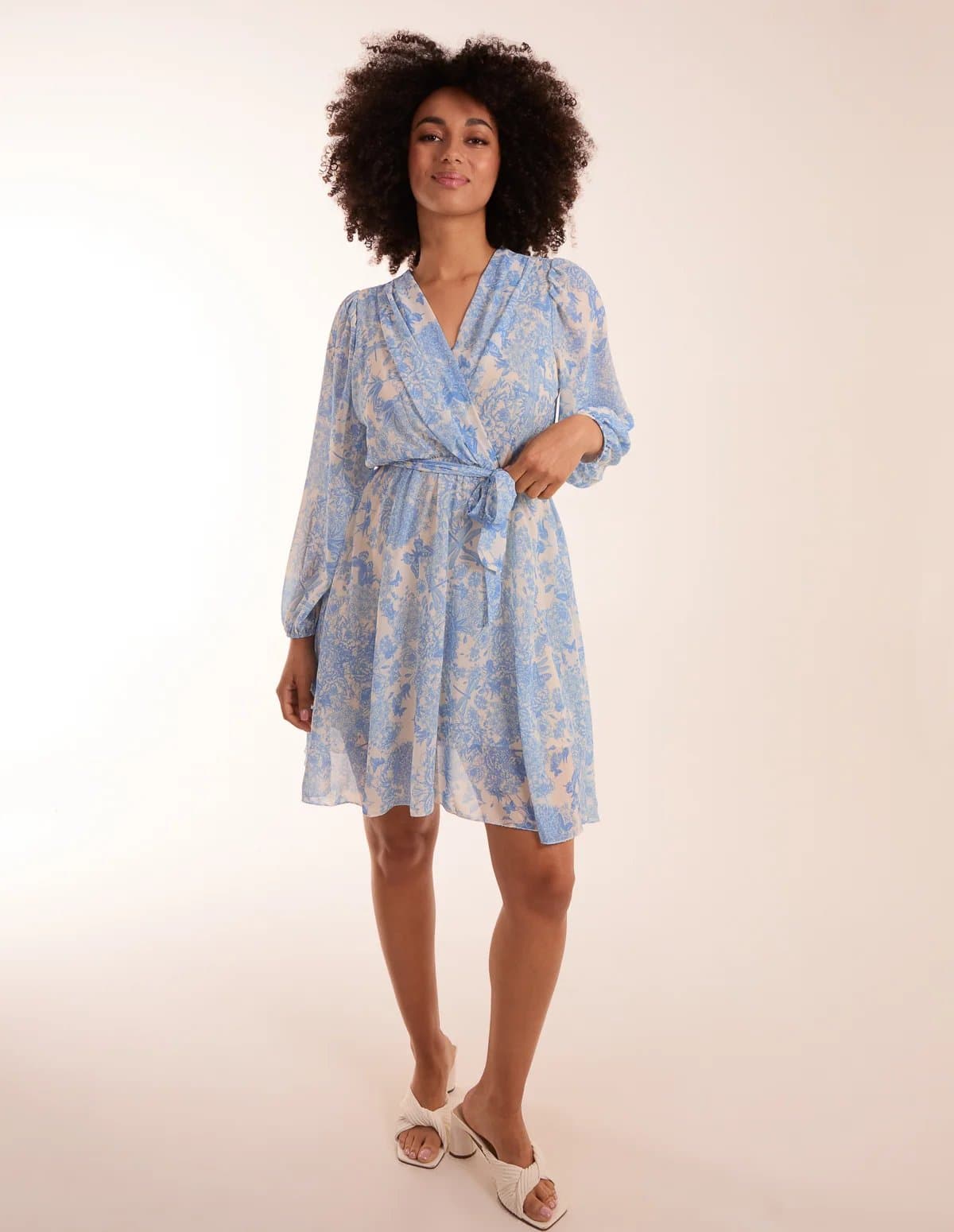 Blue Vanilla Butterfly Floral Wrap Dress