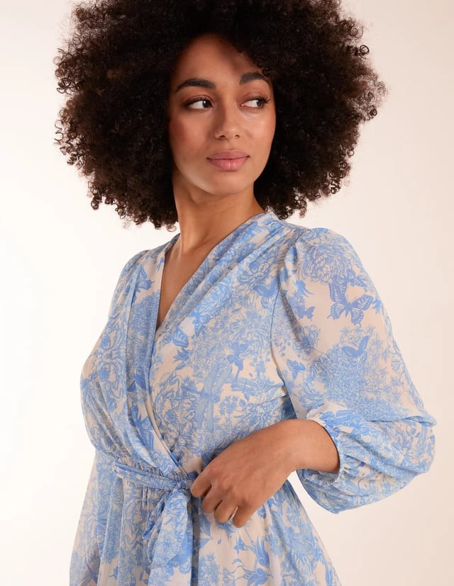 Blue Vanilla Butterfly Floral Wrap Dress - 2