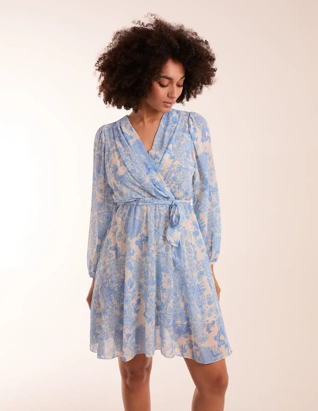 Blue Vanilla Butterfly Floral Wrap Dress - 3