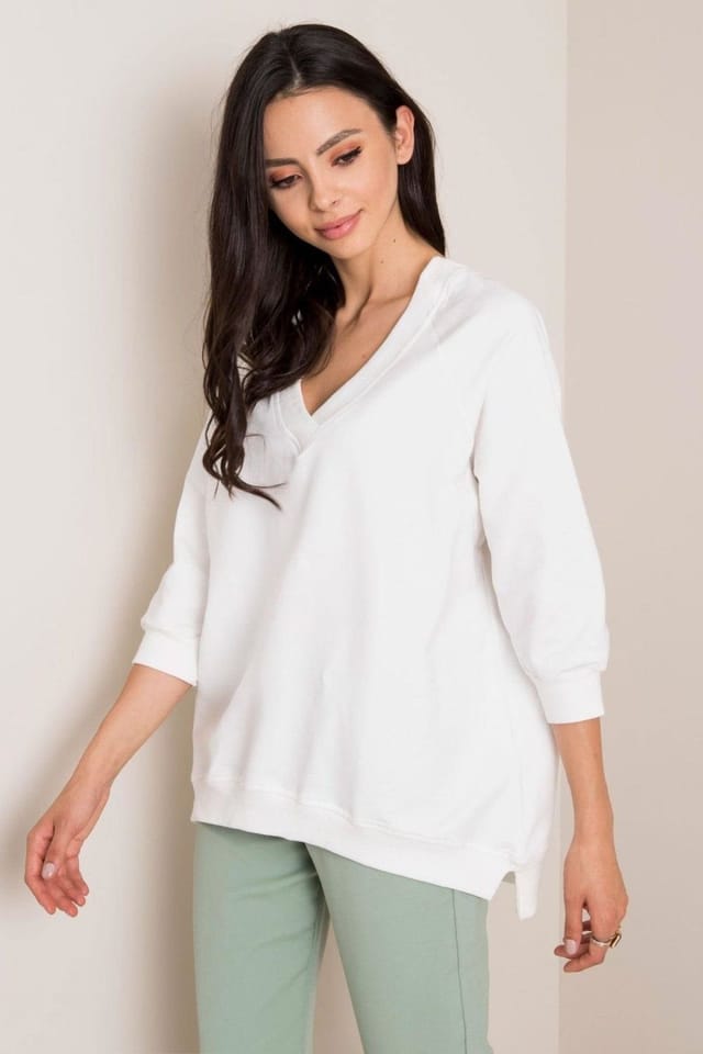 Love Lace Love Lace Women's Loose Fit Heart Neck Long Sleeve Sweatshirt in White - 2