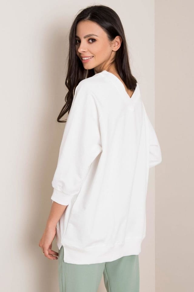 Love Lace Love Lace Women's Loose Fit Heart Neck Long Sleeve Sweatshirt in White - 3
