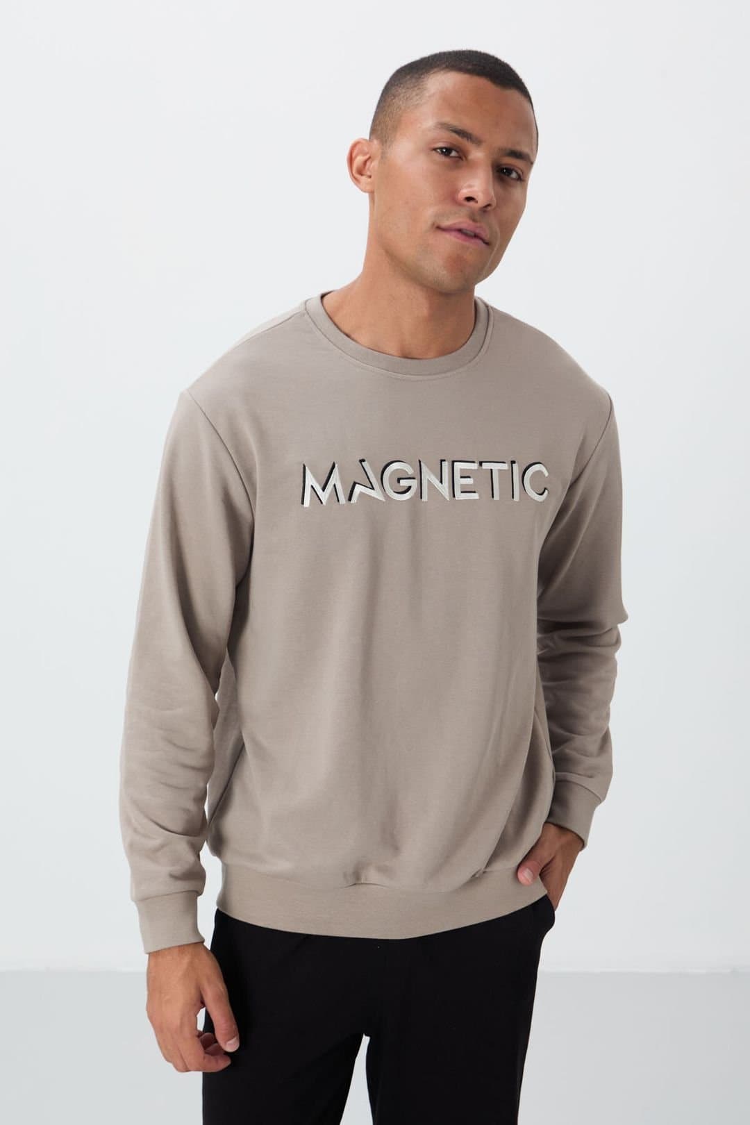 Tommy Life Tommy Life Men's Printed Crew Neck Sweatshirt in Stone