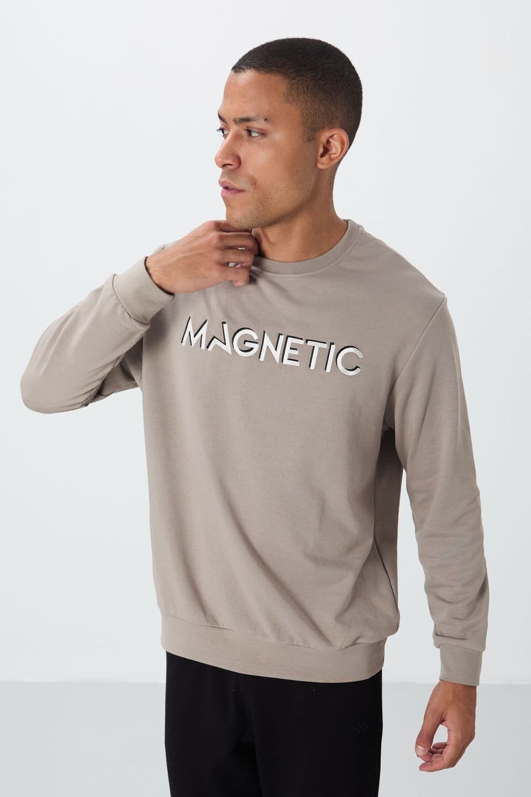 Tommy Life Tommy Life Men's Printed Crew Neck Sweatshirt in Stone - 4