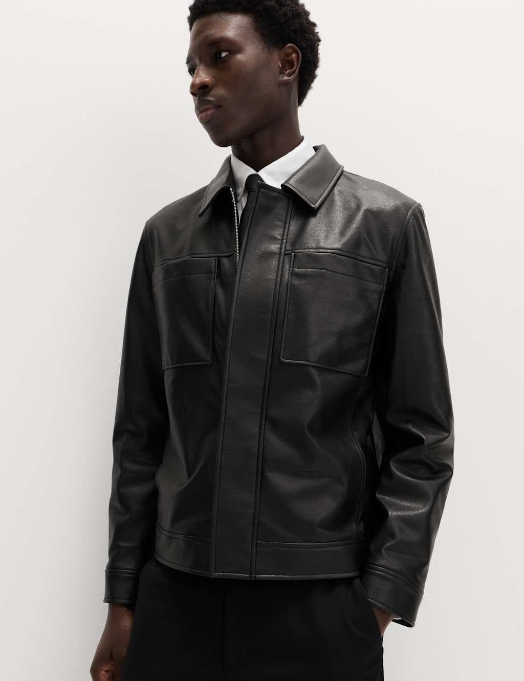 Marks & Spencer M&S Faux Leather Trucker Jacket Black