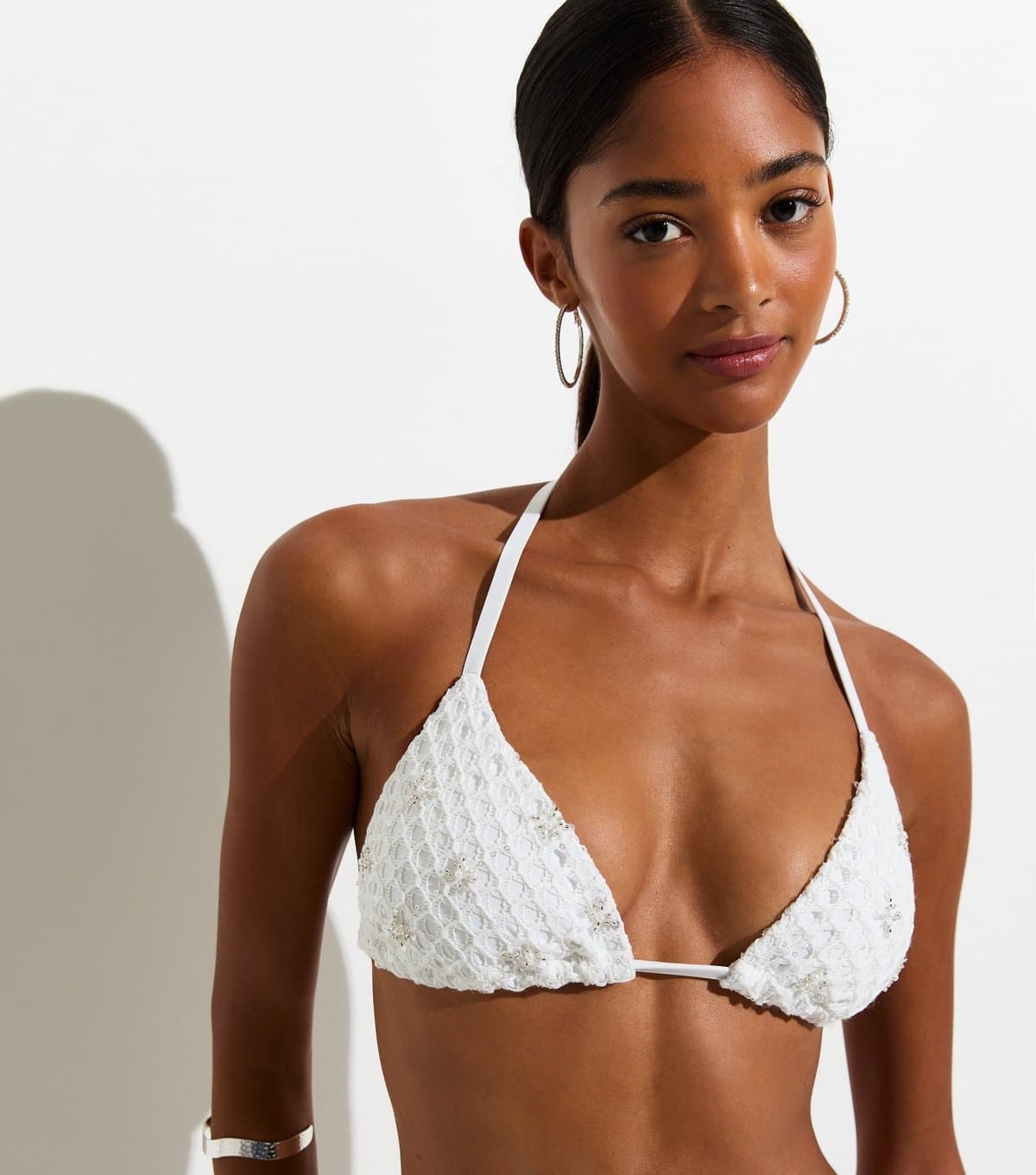 New Look Women's Premium White Sequin Triangle Bikini Top New Look
