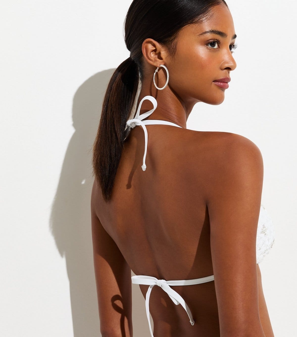 New Look Women's Premium White Sequin Triangle Bikini Top New Look - 4