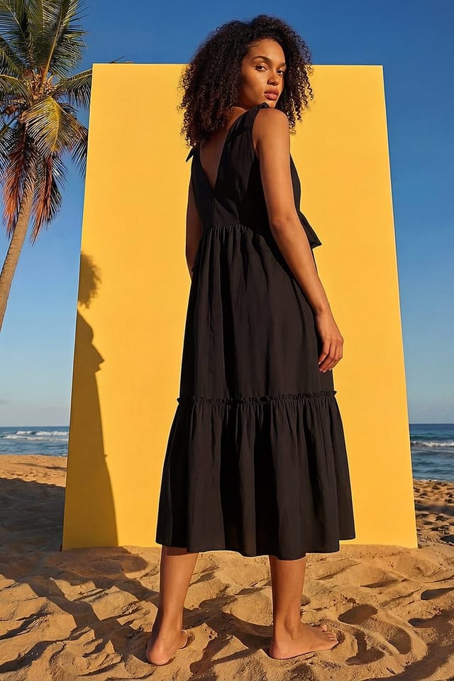 DUSK Dusk Women's Bow Detail Poplin Midi Dress in Black - 3