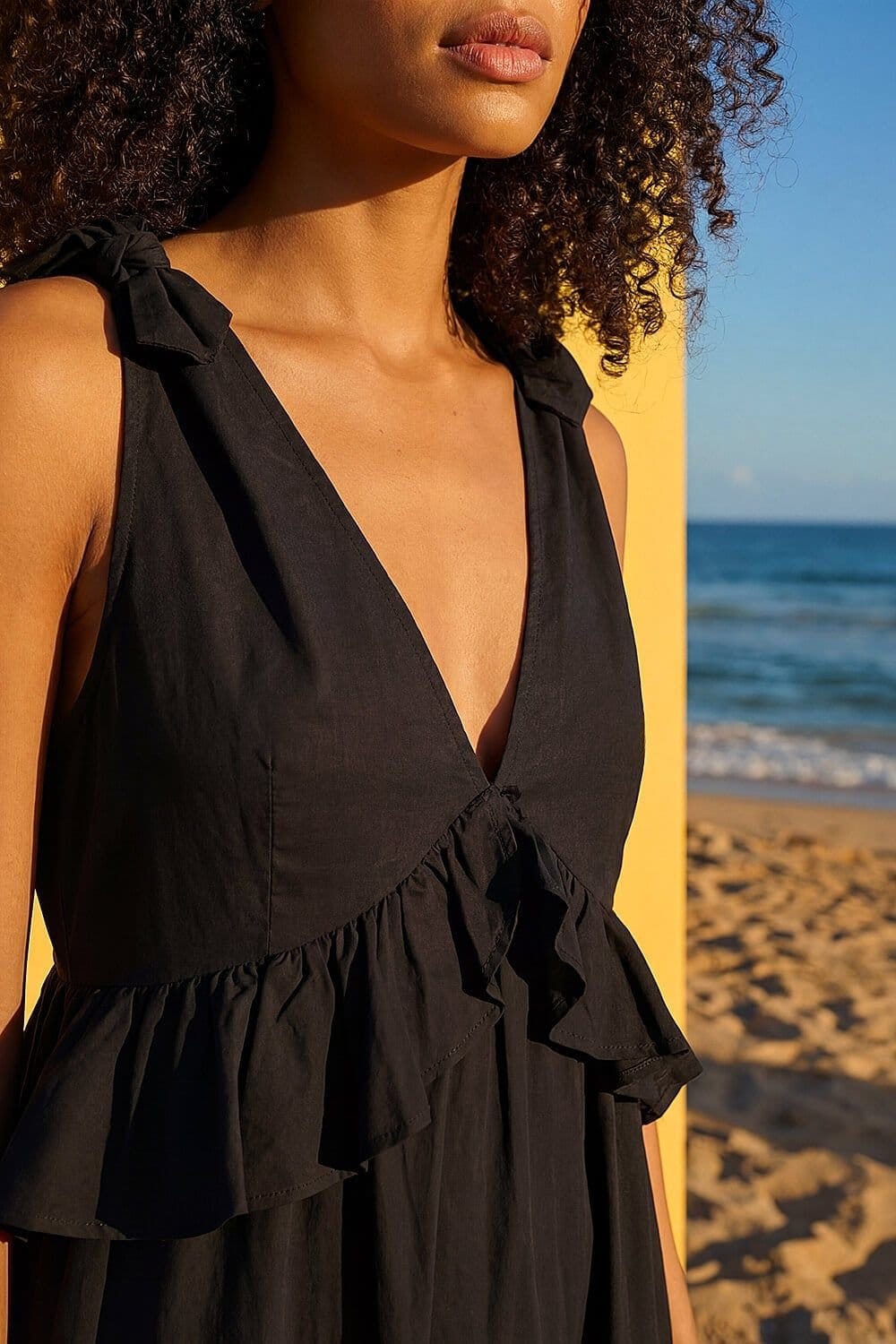 DUSK Dusk Women's Bow Detail Poplin Midi Dress in Black - 4