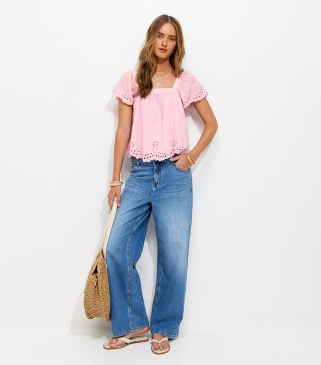 New Look Women's Pink Embroidered Square Neck Blouse New Look - 3