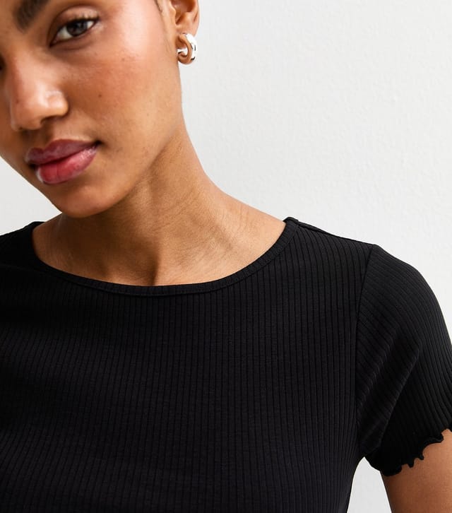 New Look Women's Tall Black Ribbed Jersey Lettuce Trim Tee New Look - 2