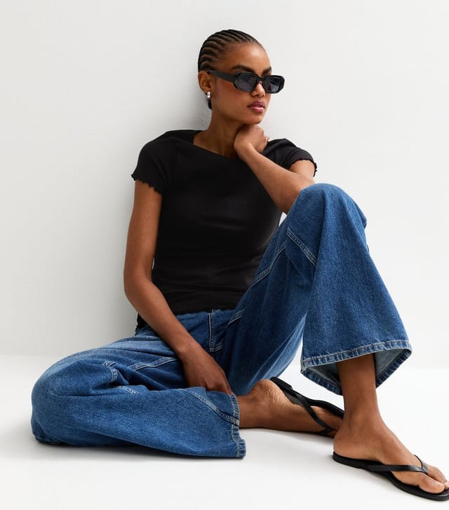 New Look Women's Tall Black Ribbed Jersey Lettuce Trim Tee New Look - 3