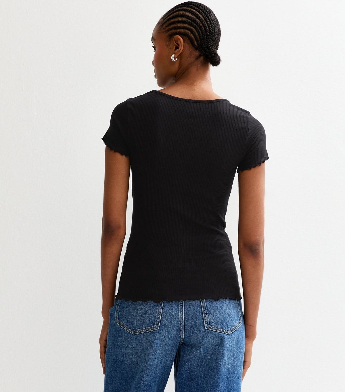 New Look Women's Tall Black Ribbed Jersey Lettuce Trim Tee New Look - 4