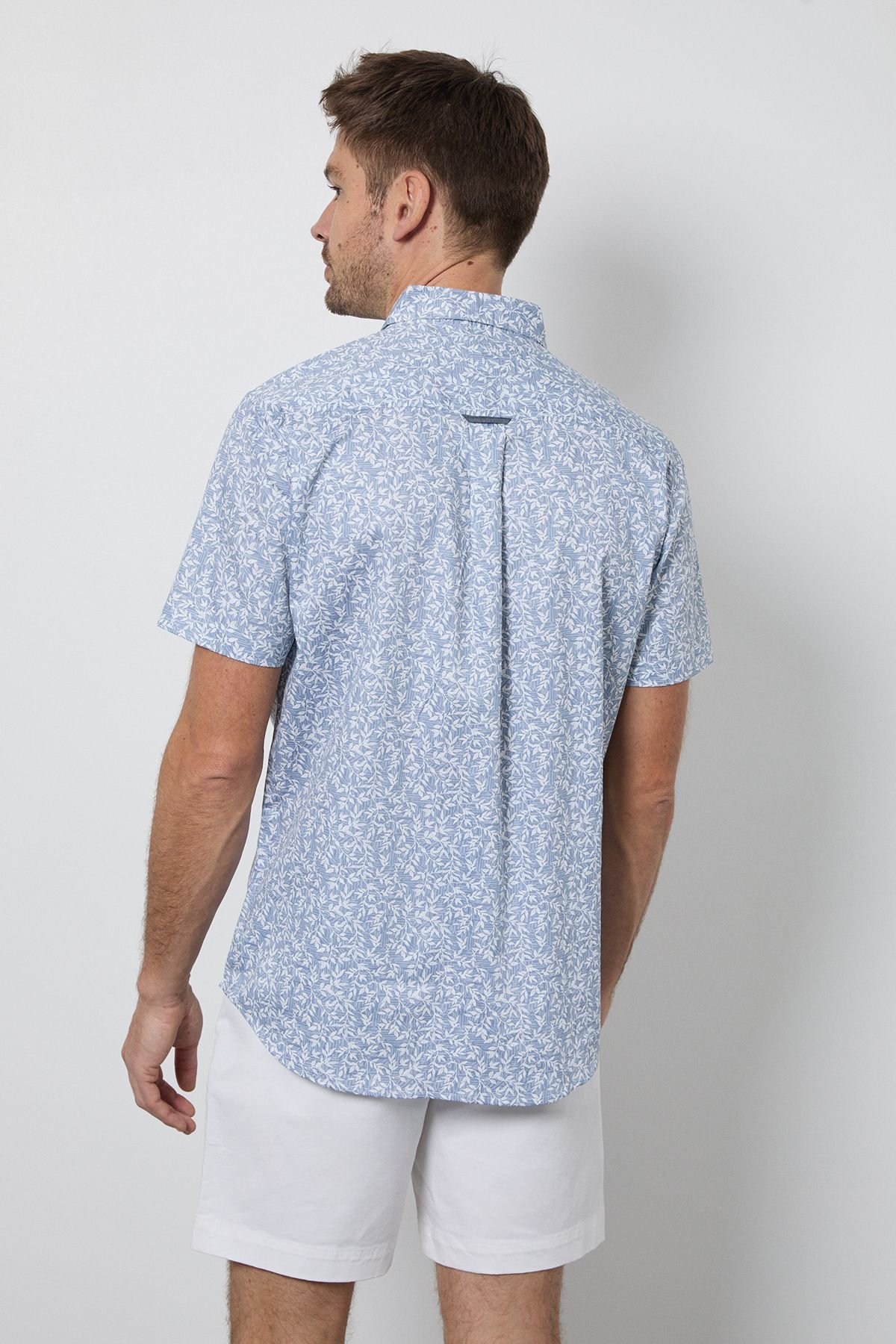 Maine Maine Men's Blue Leaf Print Short Sleeve Shirt - 3