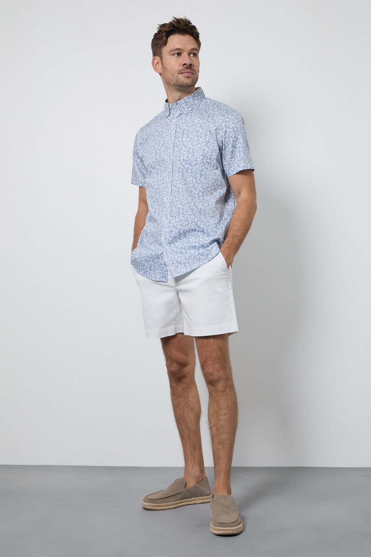 Maine Maine Men's Blue Leaf Print Short Sleeve Shirt - 4