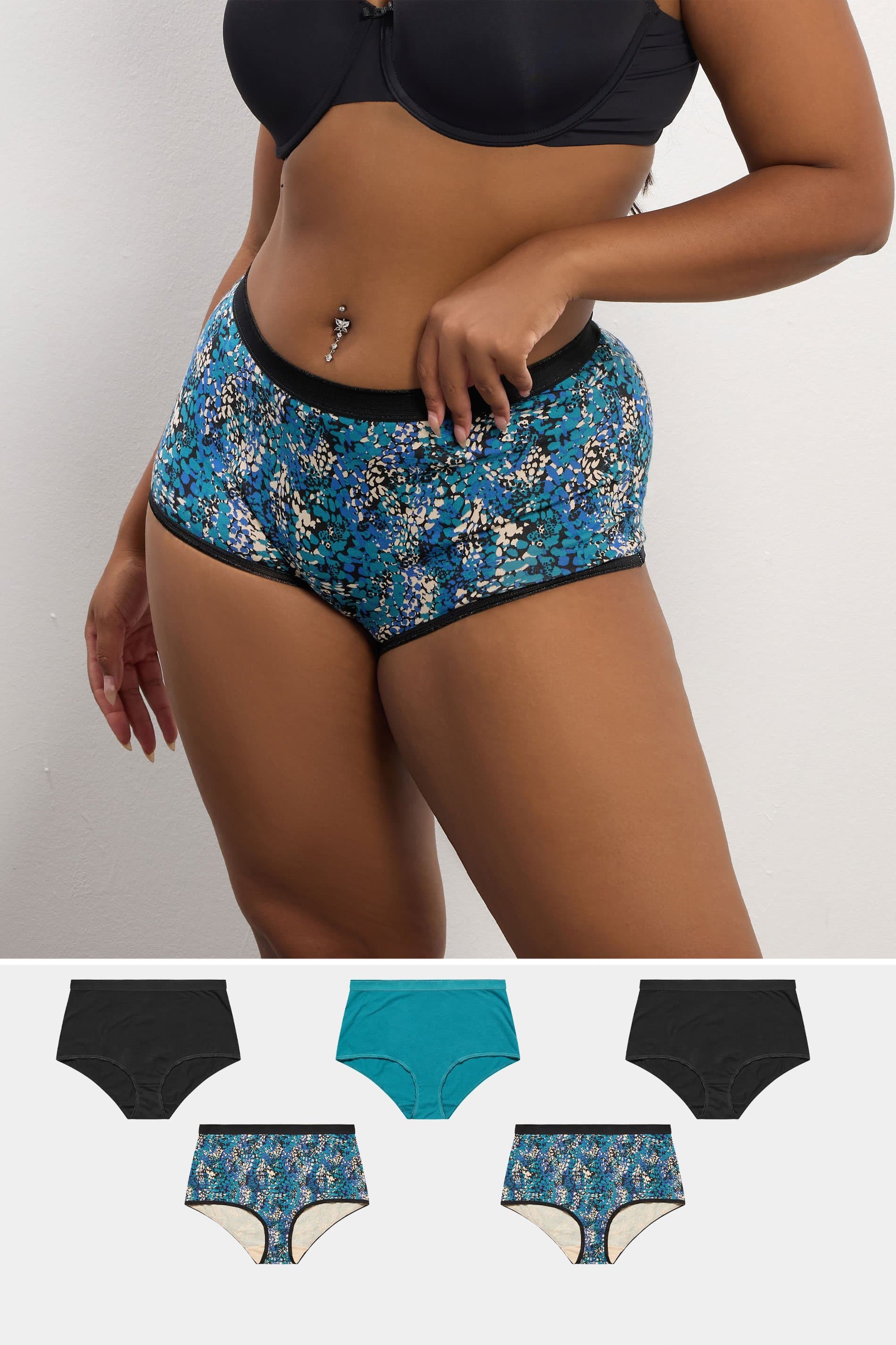 Yours 5 Pack Plus Size Teal Green Snake Print Full Briefs