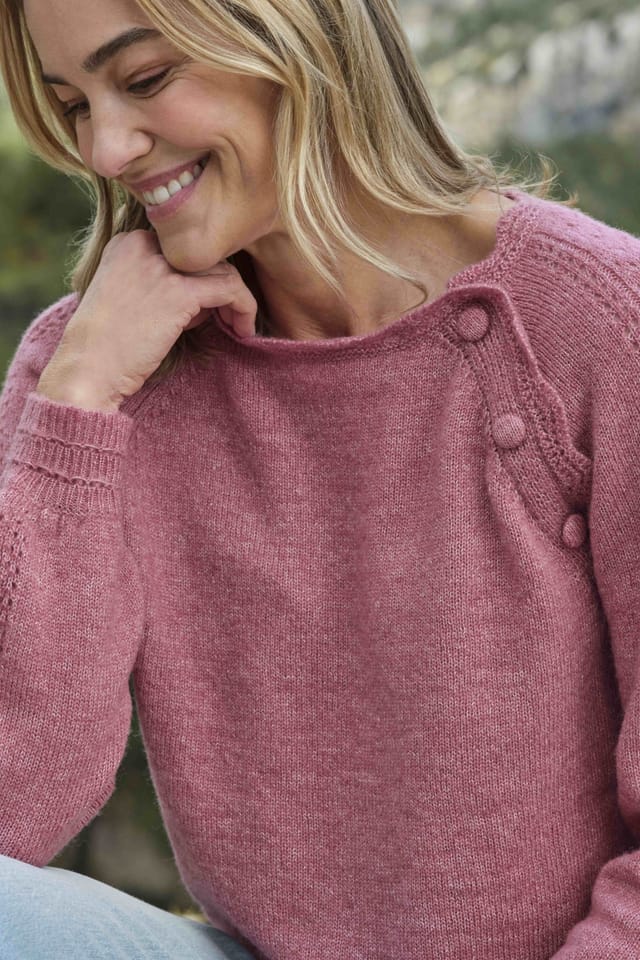 WoolOvers WoolOvers Women's Pretty Pointelle Button Jumper in Pink - 2