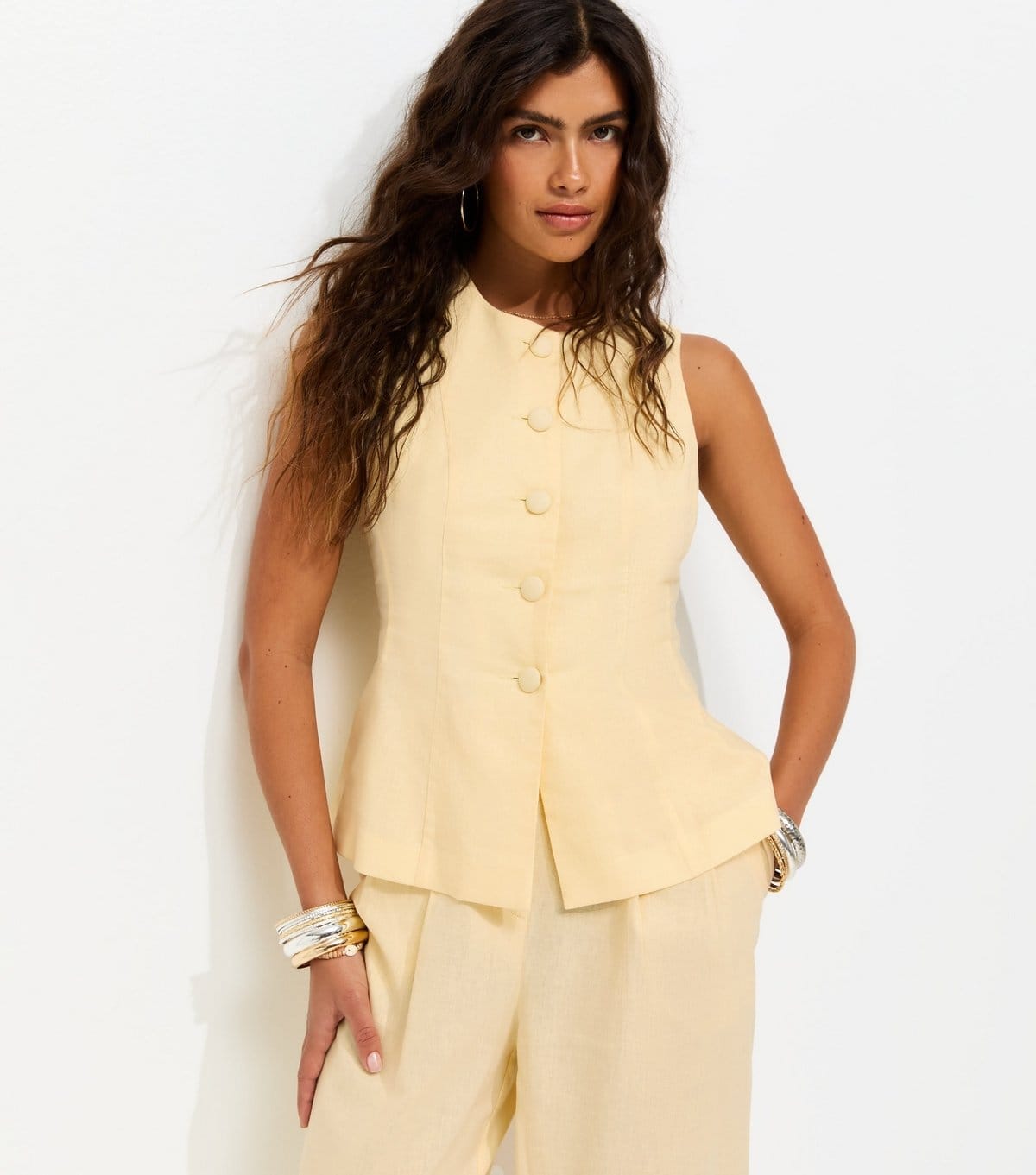 New Look Light Yellow Linen Waistcoat