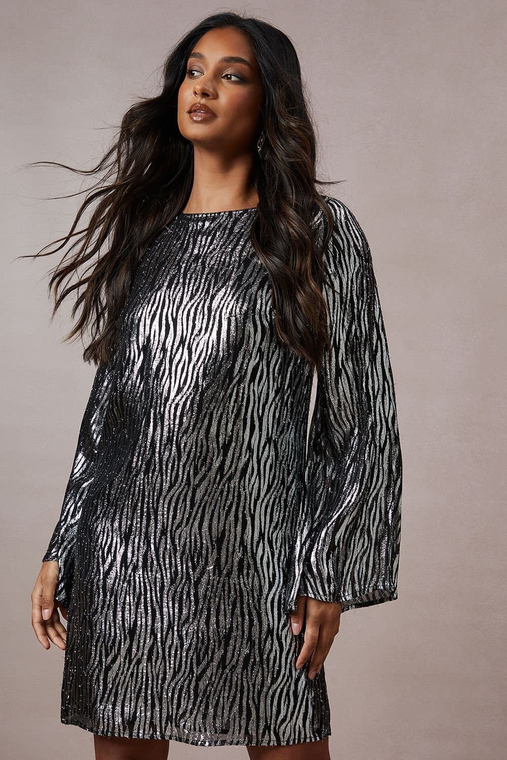 Oasis Oasis Women's Occasion Zebra Metallic Mini Dress in Black