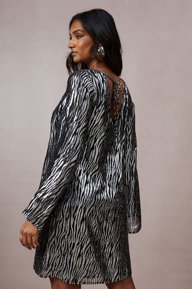 Oasis Oasis Women's Occasion Zebra Metallic Mini Dress in Black - 3