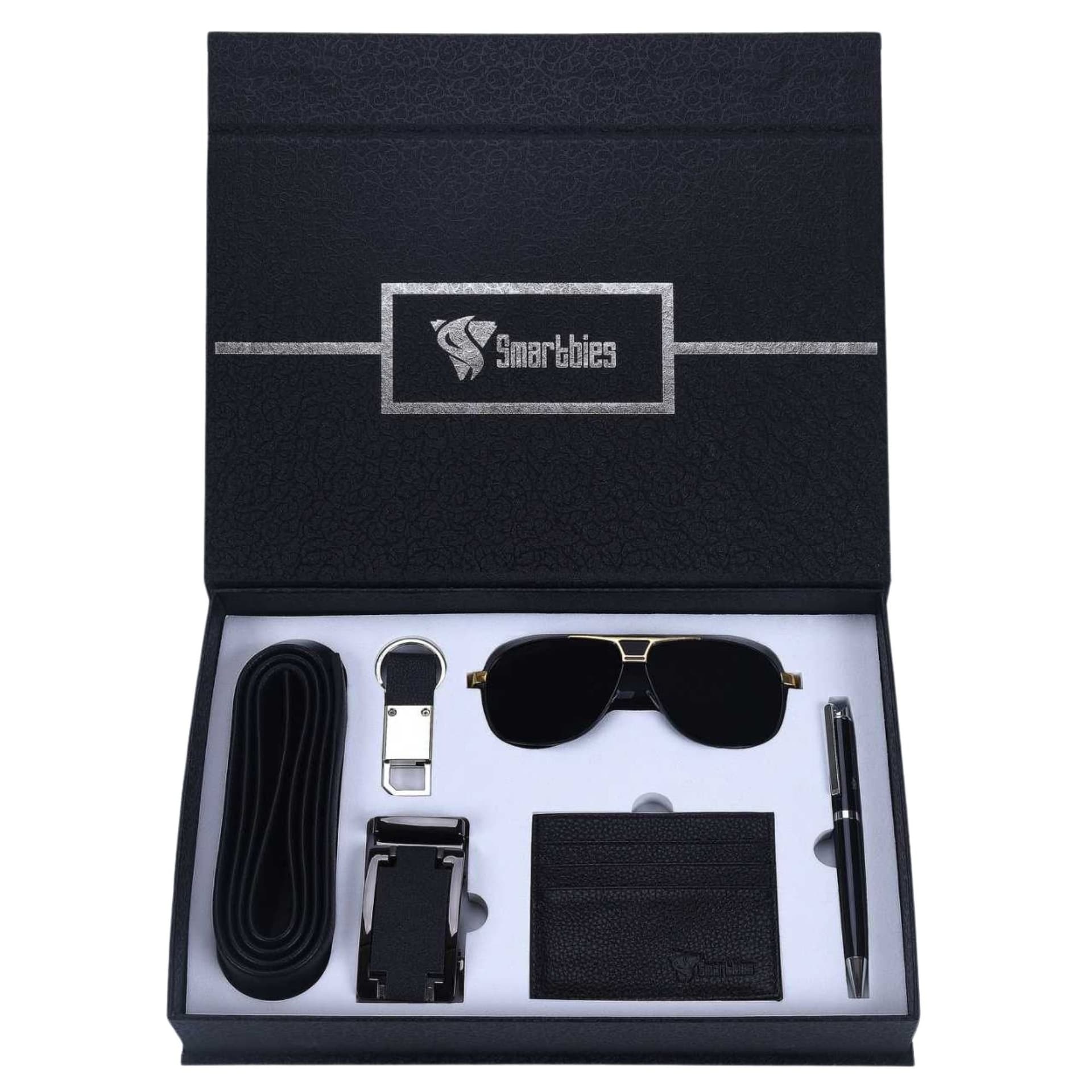 Smartbies Smartbies Men's Gift for Men, 5-in-1 Luxury Gift Set For Men - Genuine Leather Belt in Black
