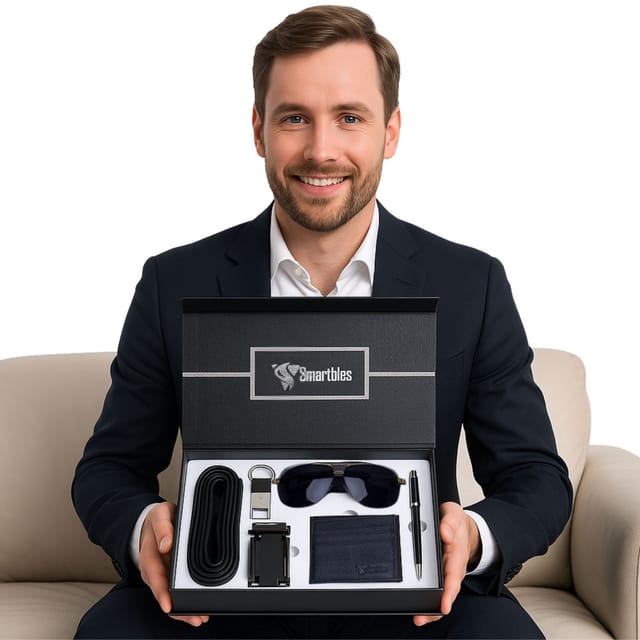 Smartbies Smartbies Men's Gift for Men, 5-in-1 Luxury Gift Set For Men - Genuine Leather Belt in Black - 2