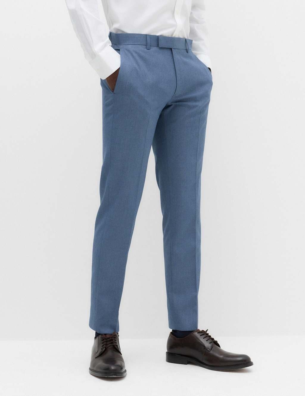 Marks & Spencer M&S Tailored Fit Textured Suit Trousers Light Airforce