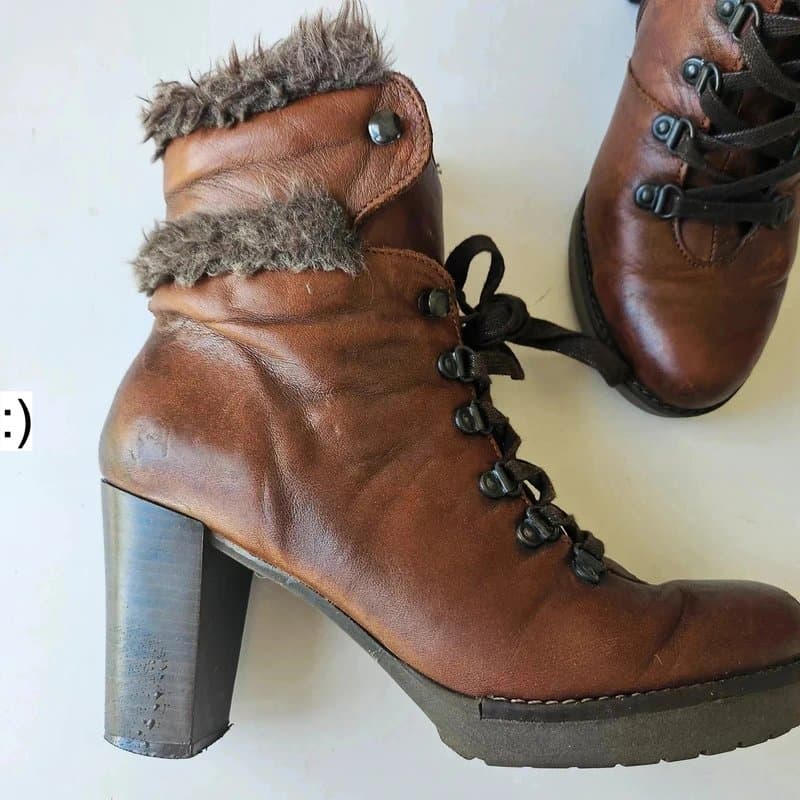 Carmen Saenz Carmen Saenz 39 6 ankle boots chestnut brown high heel lace up real leather luxury