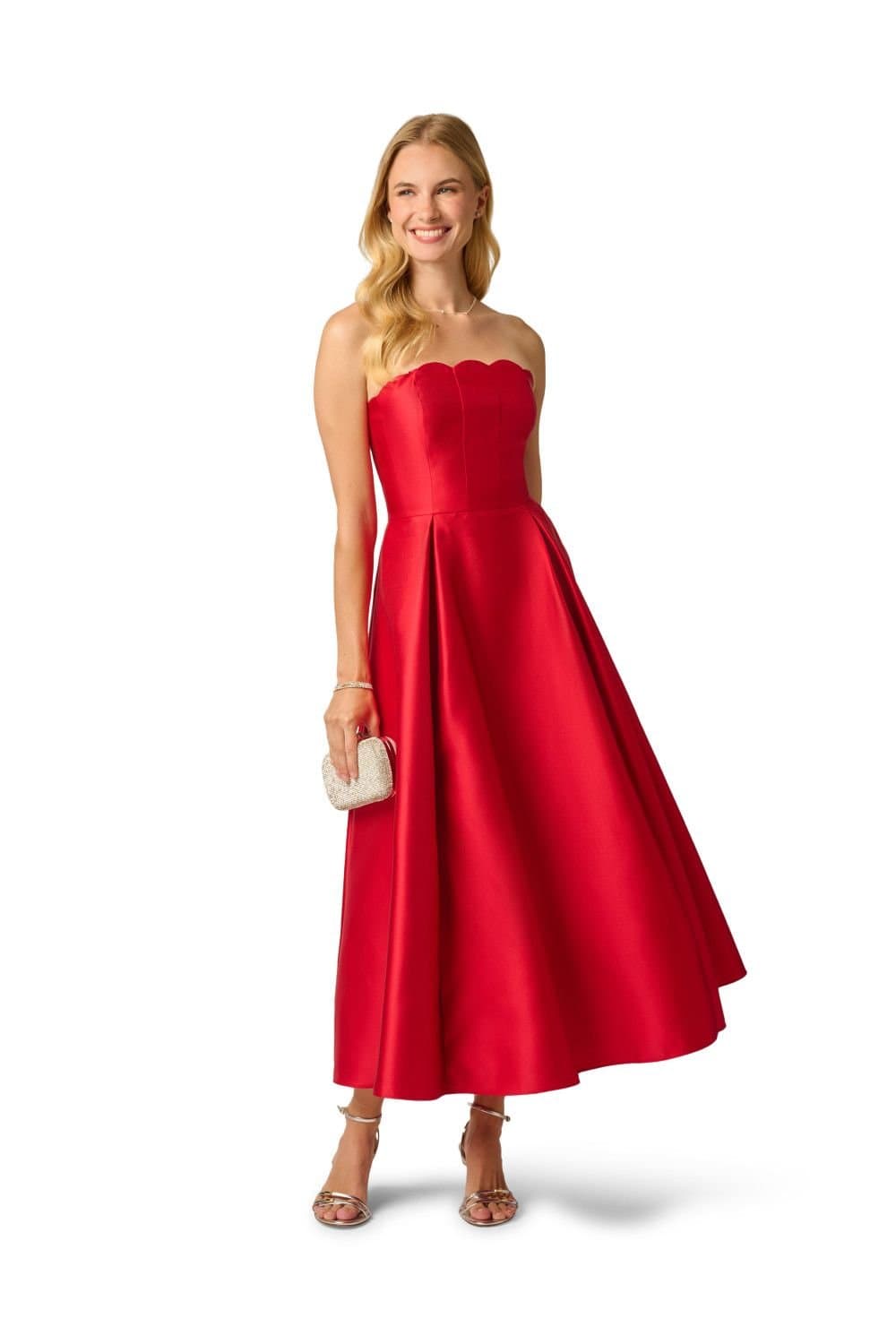 Adrianna Papell Adrianna Papell Women's Scallop Mikado Gown in Red