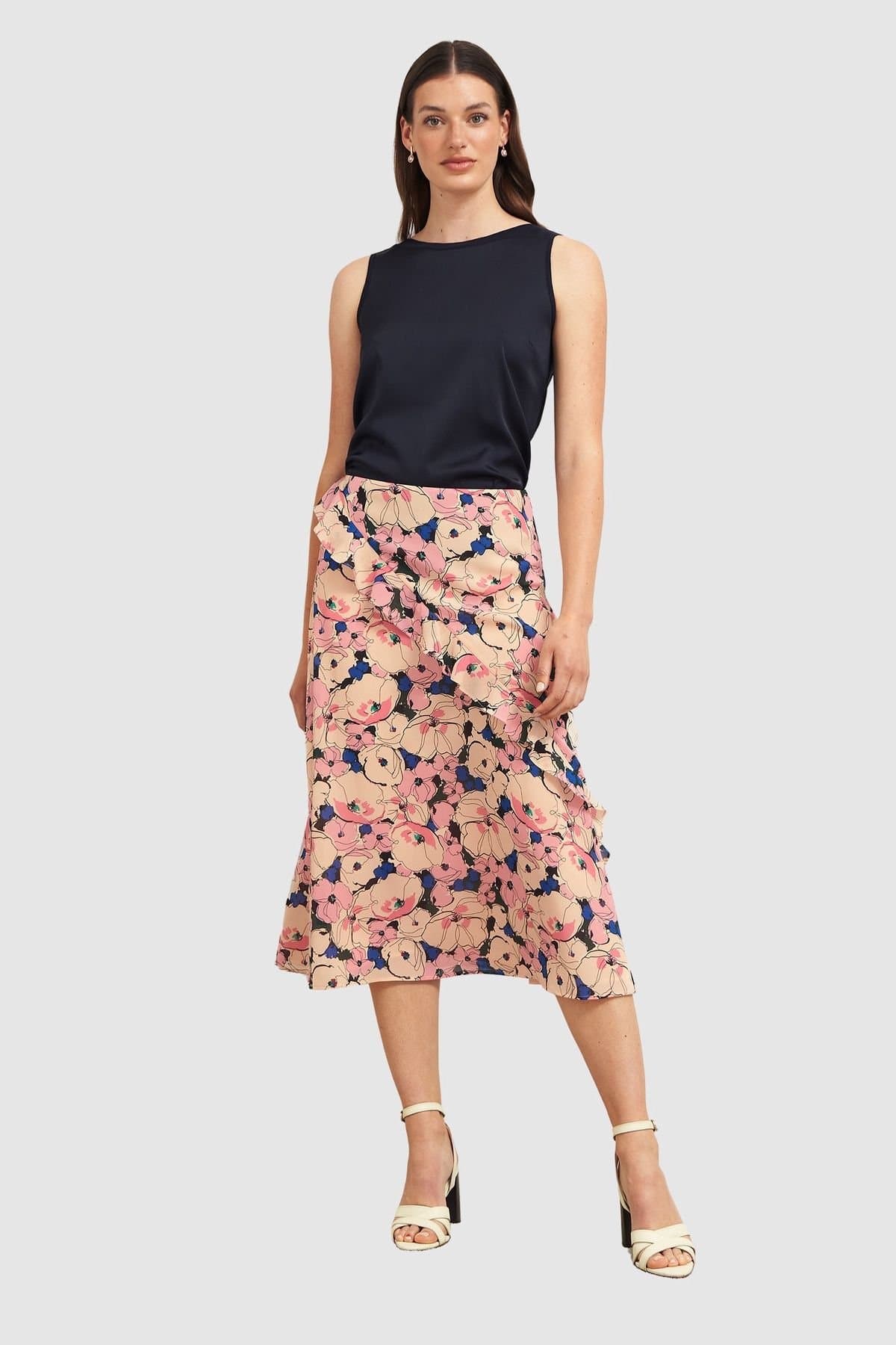 Hobbs London Hobbs London Women's Maynard High Waist Midi Skirt in Dusty Pink